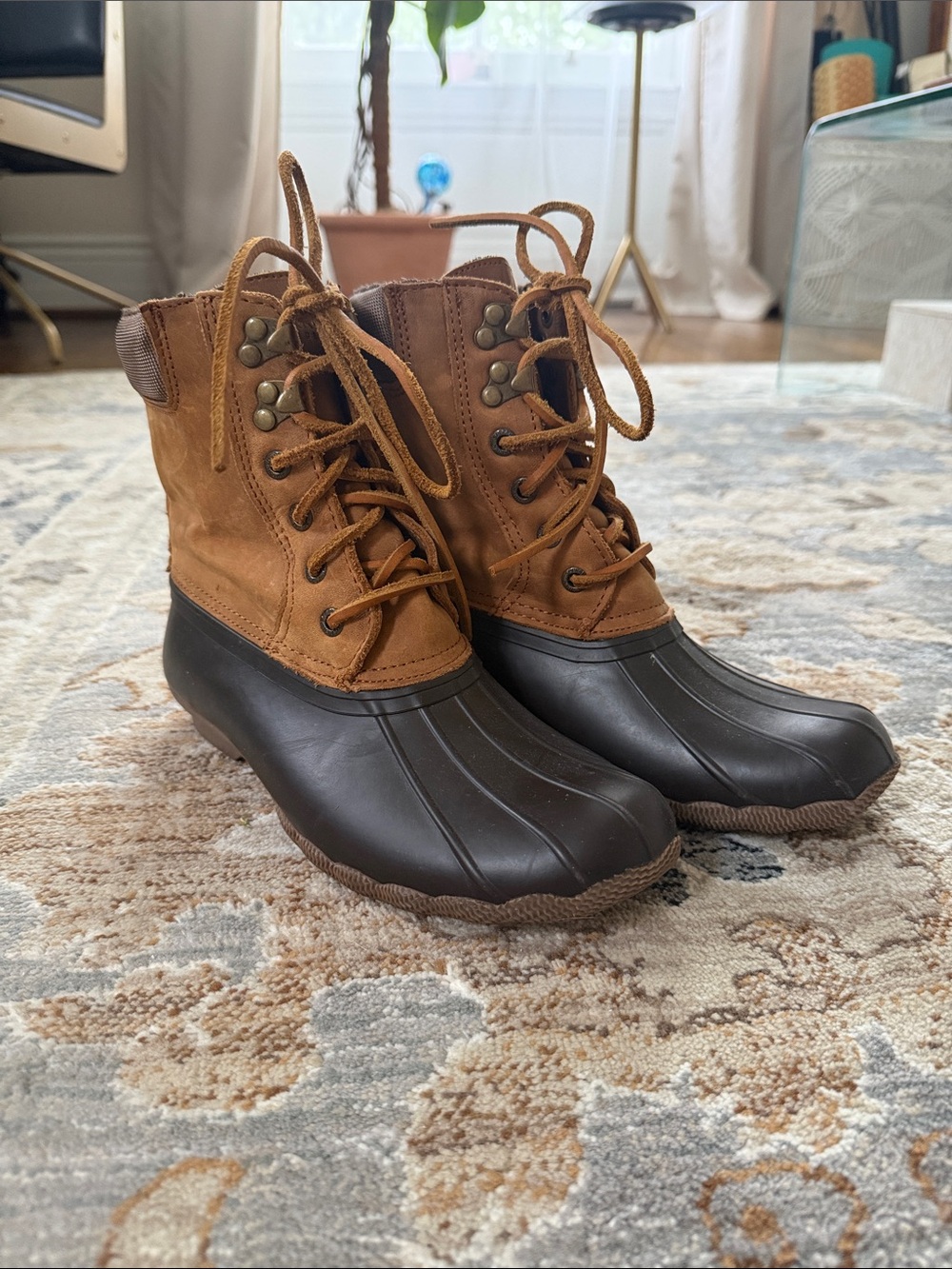 Sperry Chestnut and Dark Brown Lace-Up Duck Boots